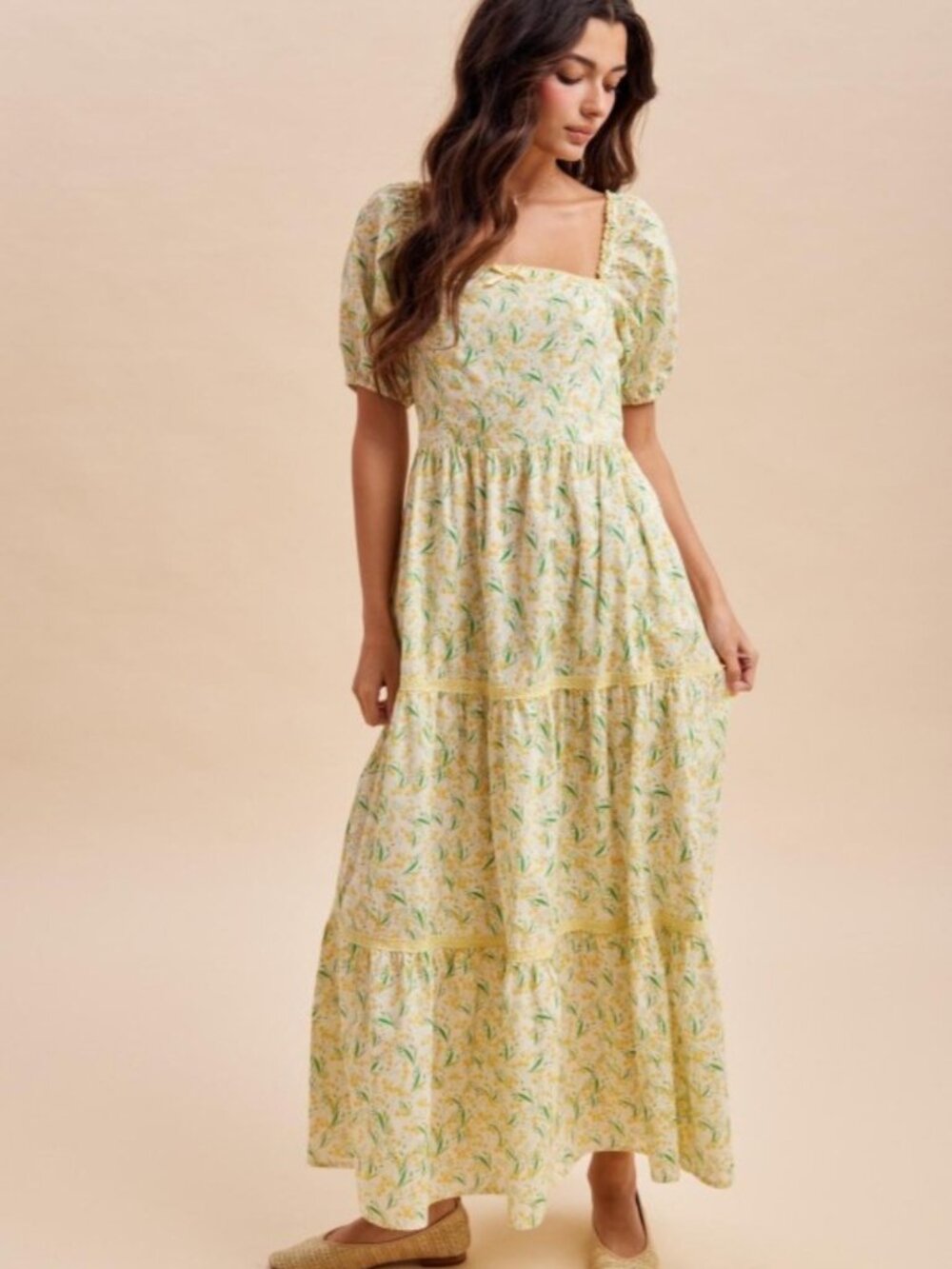 Daffodil Floral Cotton Square Neck Maxi Dress - Picture 11 of 15